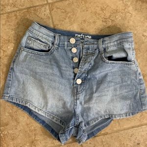 High rise cheeky blue jean shorts